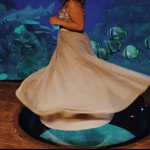 Grey beaded prom dress